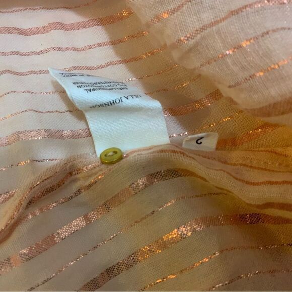 Ulla Johnson Womens Metallic Stripe Short Sleeve Ruffle Top Blouse Peach Size 2 - Picture 7 of 8
